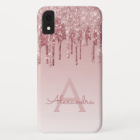 Blush Pink - Rose Gold Sparkle Glitter Monogram iPhone XR Case