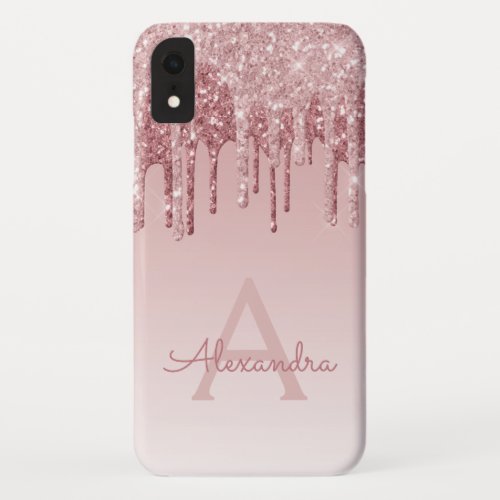 Blush Pink _ Rose Gold Sparkle Glitter Monogram iPhone XR Case