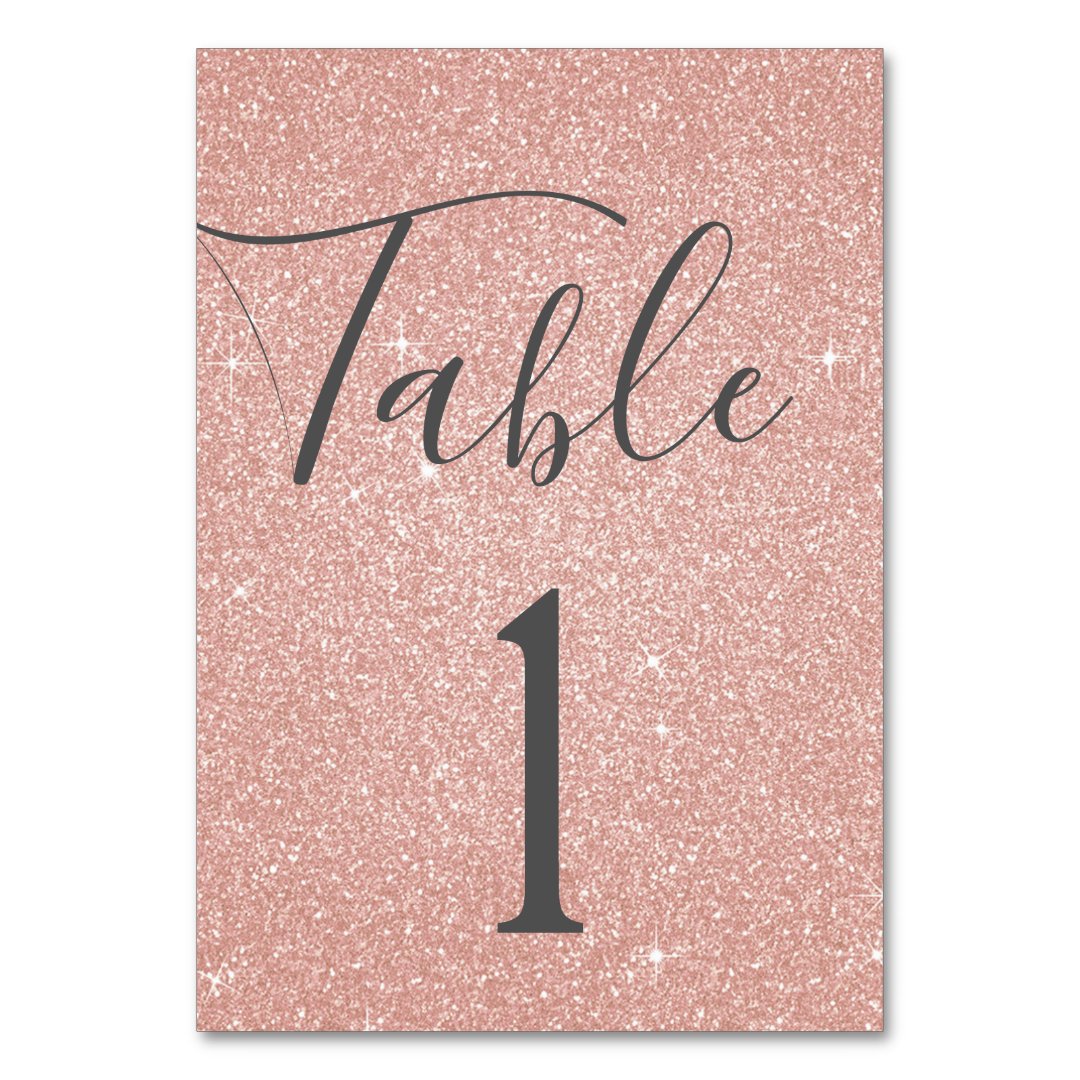 Blush Pink - Rose Gold Sparkle Table Number | Zazzle