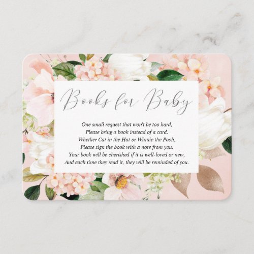 Blush pink rose gold spring florals books for baby enclosure card