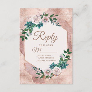 Blush Pink Rose Gold Succulents Wedding RSVP Card