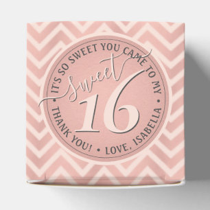 Blush Pink Rose Gold Sweet 16 Birthday Chevron Favor Boxes