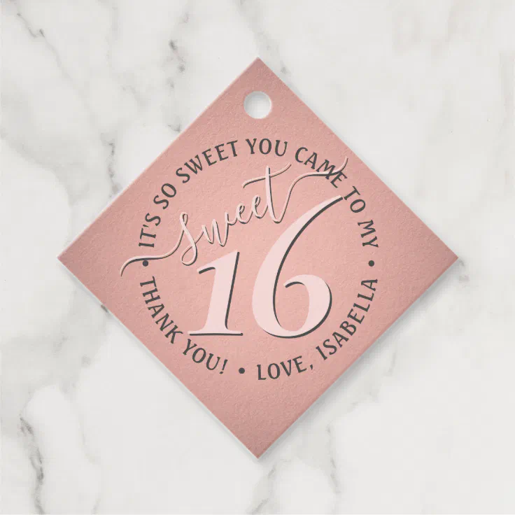 Blush Pink Rose Gold Sweet 16 Birthday Party Favor Tags | Zazzle