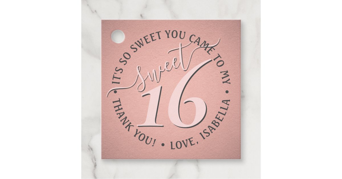 Blush Pink Rose Gold Sweet 16 Birthday Party Favor Tags | Zazzle
