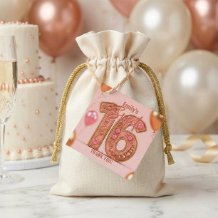 Blush Pink Rose Gold Sweet 16 Birthday Thank You Favor Tags