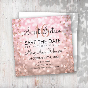 Blush Pink Rose Gold Sweet 16 Glitter Lights Invitation