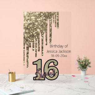 Blush Pink  Rose Gold Sweet Sixteen Acrylic Sign
