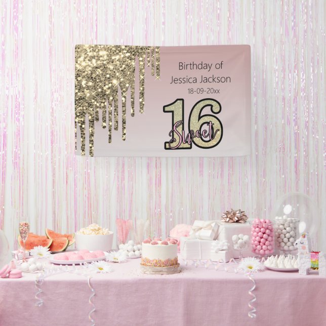 Blush Pink  Rose Gold Sweet Sixteen Banner (Party)