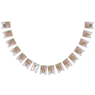 Blush Pink Rose Gold Sweet Sixteen  Bunting Flags