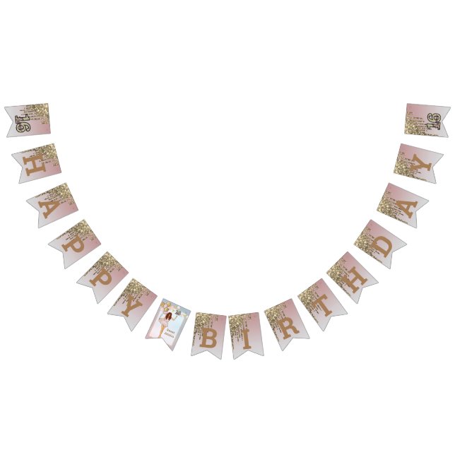 Blush Pink Rose Gold Sweet Sixteen  Bunting Flags (All)