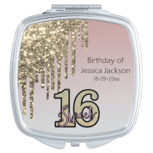 Blush Pink  Rose Gold Sweet Sixteen Compact Mirror