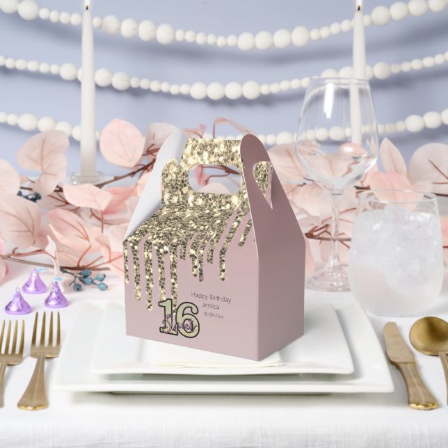 Blush Pink  Rose Gold Sweet Sixteen Favor Boxes (Wedding)