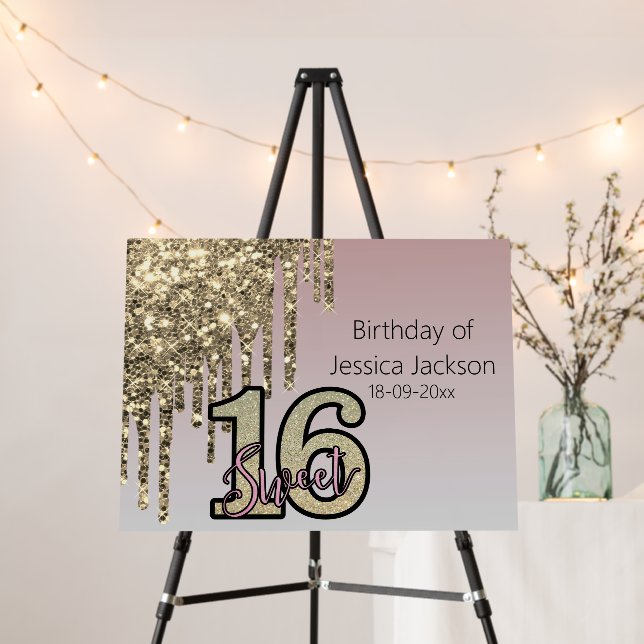 Blush Pink  Rose Gold Sweet Sixteen Foam Board (In Situ (Stand))