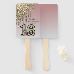 Blush Pink Rose Gold Sweet Sixteen Hand Fan