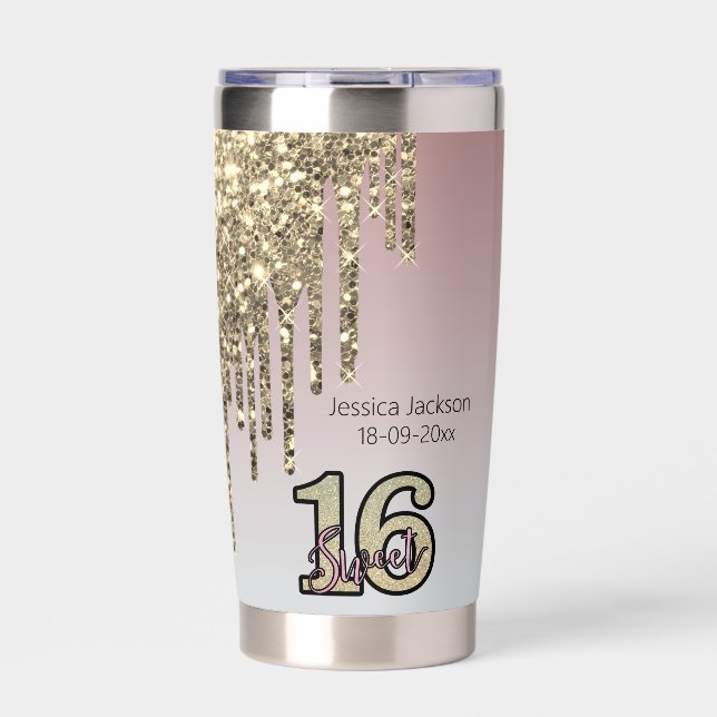 Blush Pink  Rose Gold Sweet Sixteen Insulated Tumbler (Front)