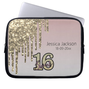 Blush Pink Rose Gold Sweet Sixteen Laptop Sleeve