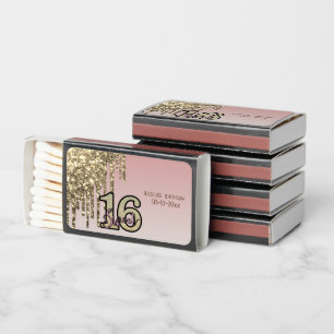 Blush Pink Rose Gold Sweet Sixteen Matchboxes