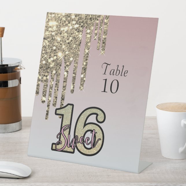 Blush Pink  Rose Gold Sweet Sixteen Pedestal Sign (In SItu)