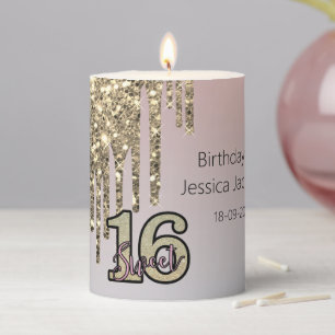 Blush Pink  Rose Gold Sweet Sixteen Pillar Candle