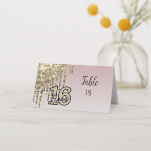 Blush Pink  Rose Gold Sweet Sixteen Place Card