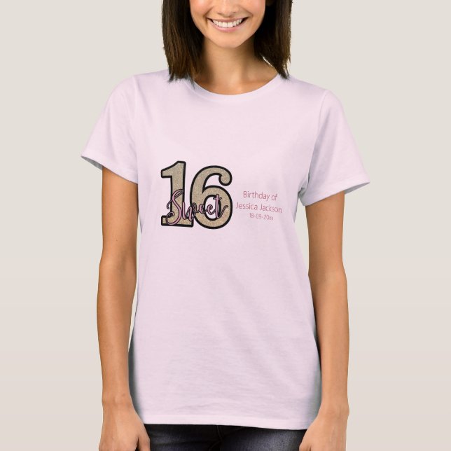 Blush Pink  Rose Gold Sweet Sixteen T-Shirt (Front)