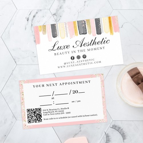 Blush Pink  Rose Gold Watercolor Nail Appointment Business Card