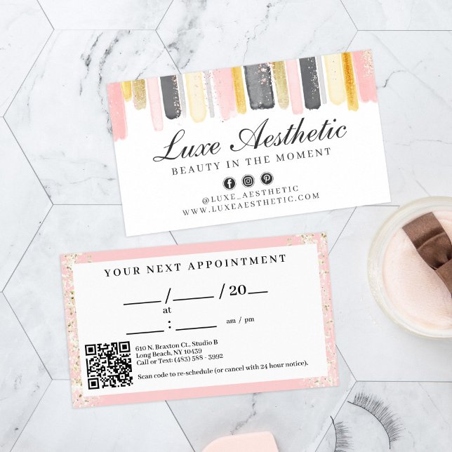 Blush Pink & Rose Gold Watercolor Nail Appointment Business Card (Creator Uploaded)