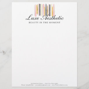 Blush Pink & Rose Gold Watercolor Paint Chic Logo Letterhead