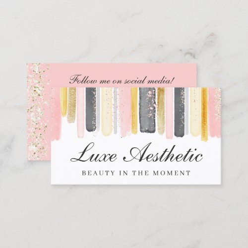 Blush Pink  Rose Gold Watercolor Social Media Business Card