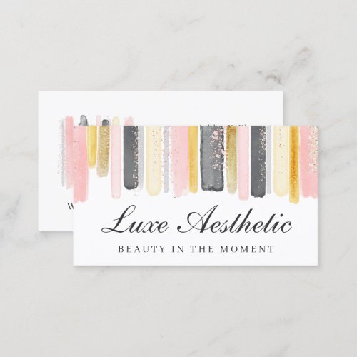 Blush Pink  Rose Gold Watercolor Sparkle Paint Business Card