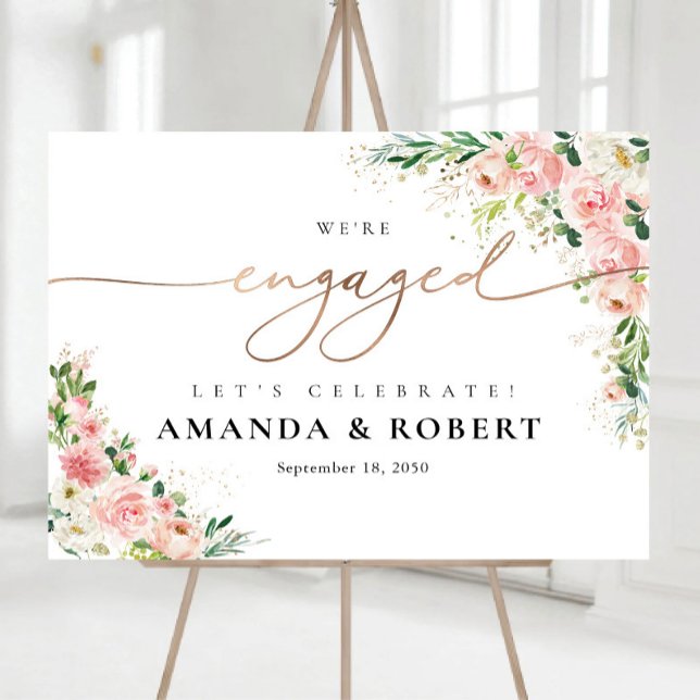 Blush Pink Rose Gold We Are Engaged Foam Board (Creator Uploaded)