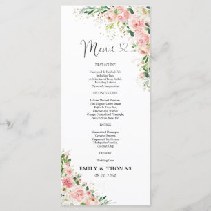 Blush Pink Rose Gold Wedding Ceremony Menu