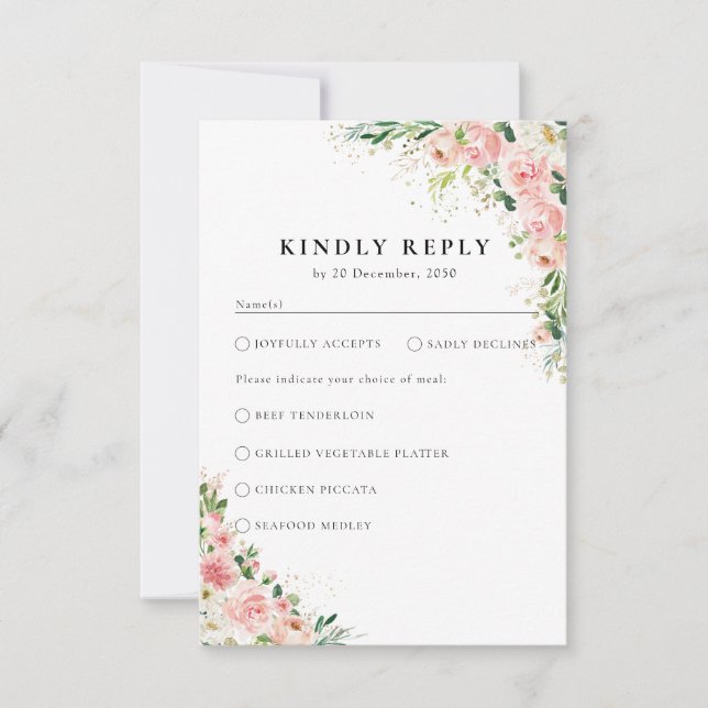 Blush Pink Rose Gold Wedding Ceremony RSVP Card (Front)