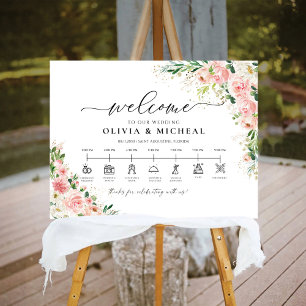 Blush Pink Rose Gold Wedding Ceremony Timeline Foam Board