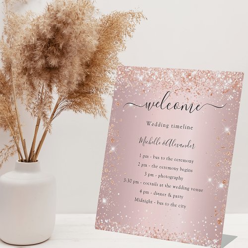 Blush pink rose gold wedding program pedestal sign