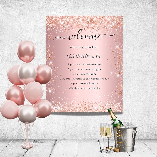 Blush pink rose gold wedding program poster