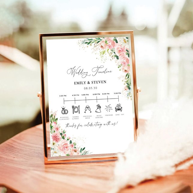 Blush Pink Rose Gold Wedding Timeline Sign (Creator Uploaded)