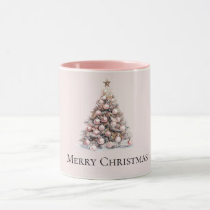 Blush Pink Rose Gold White Christmas Tree Mug