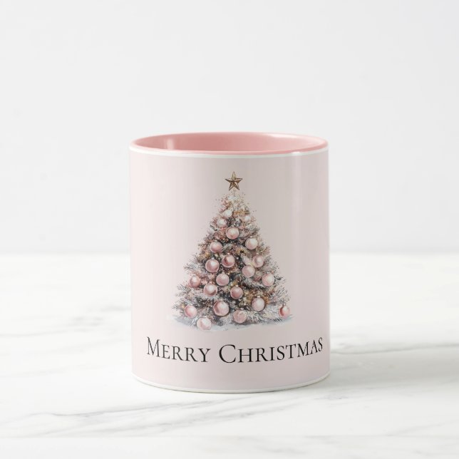Blush Pink Rose Gold White Christmas Tree Mug (Center)