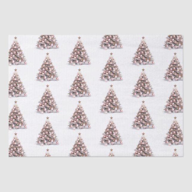 Blush Pink Rose Gold White Christmas Trees Tissue Paper (Front)