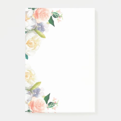 Blush pink rose gold white florals roses post_it notes