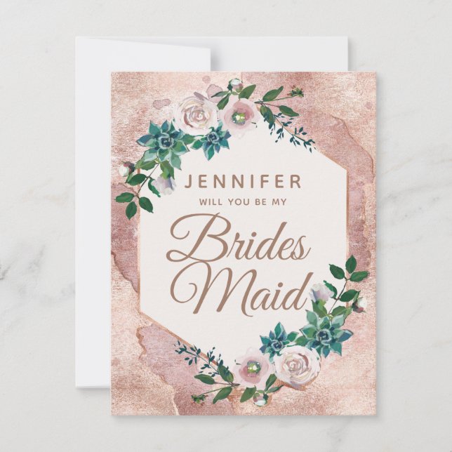 Blush Pink Rose Gold Will You Be My Bridesmaid Invitation (Front)