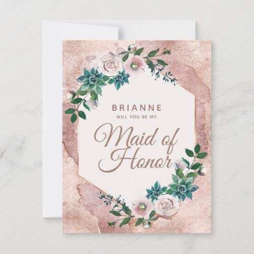 Blush Pink Rose Gold Will You Be My Maid of Honor Invitation