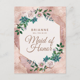Blush Pink Rose Gold Will You Be My Maid of Honor Invitation