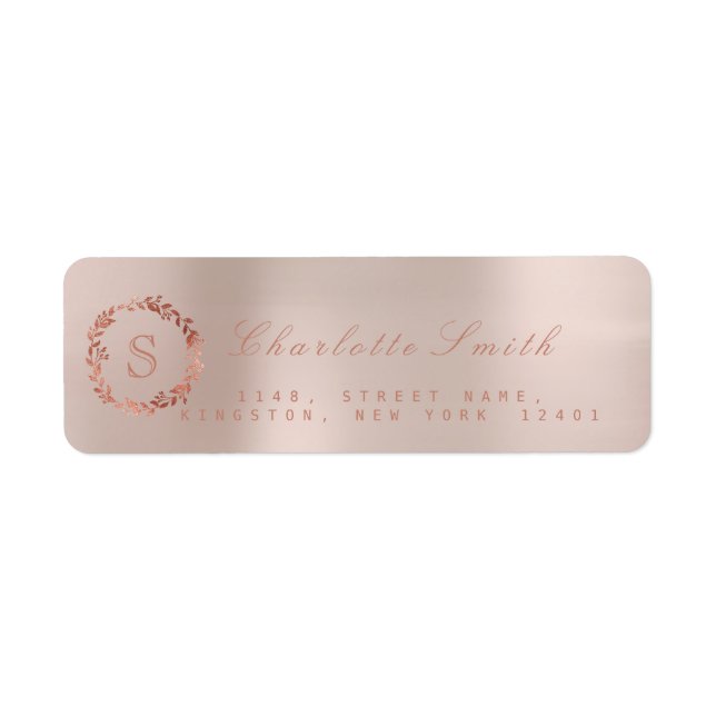 Blush Pink Rose Gold Wreath VIP Monogram RSVP Label (Front)
