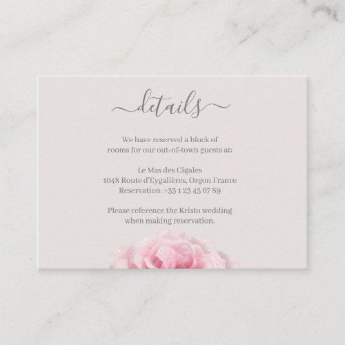 Blush Pink Rose Gray Floral Wedding Hotel Detail Enclosure Card