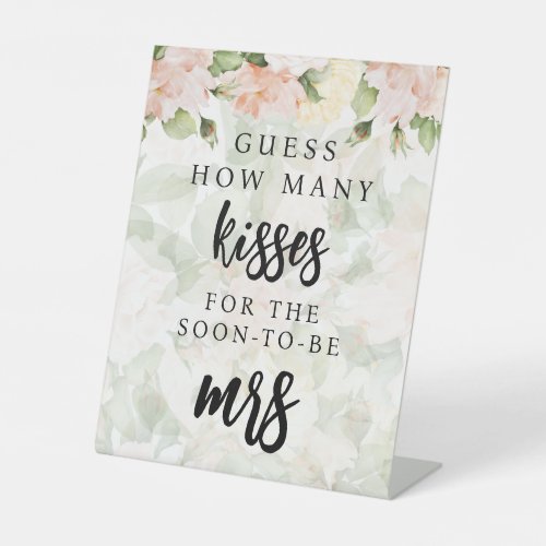 Blush Pink Rose Guess How Many Kiss Bridal Shower Pedestal Sign