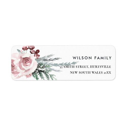 BLUSH PINK ROSE HOLLY BERRY NEW YEAR  ADDRESS LABEL