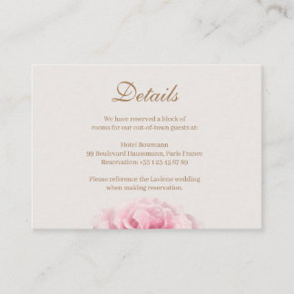 Blush Pink Rose Ivory Gold Wedding Hotel Detail Enclosure Card