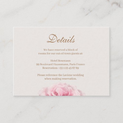 Blush Pink Rose Ivory Gold Wedding Hotel Detail Enclosure Card